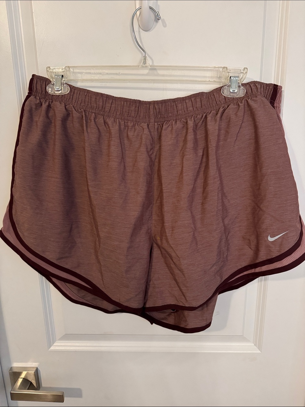 Nike Women's Mauve Athletic Shorts with Maroon Trim
